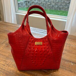 Brahmin Glossy Red Croc-Embossed Leather Tote Bag